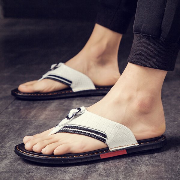 Leather Non-slip Slippers Men Outdoor Flip Flops Sandals