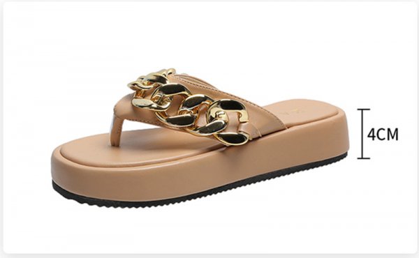 Chain Slippers Summer Fashion Thong Sandals Flip Flops Sponge Cake Platform Large Size Herringbone Shoes